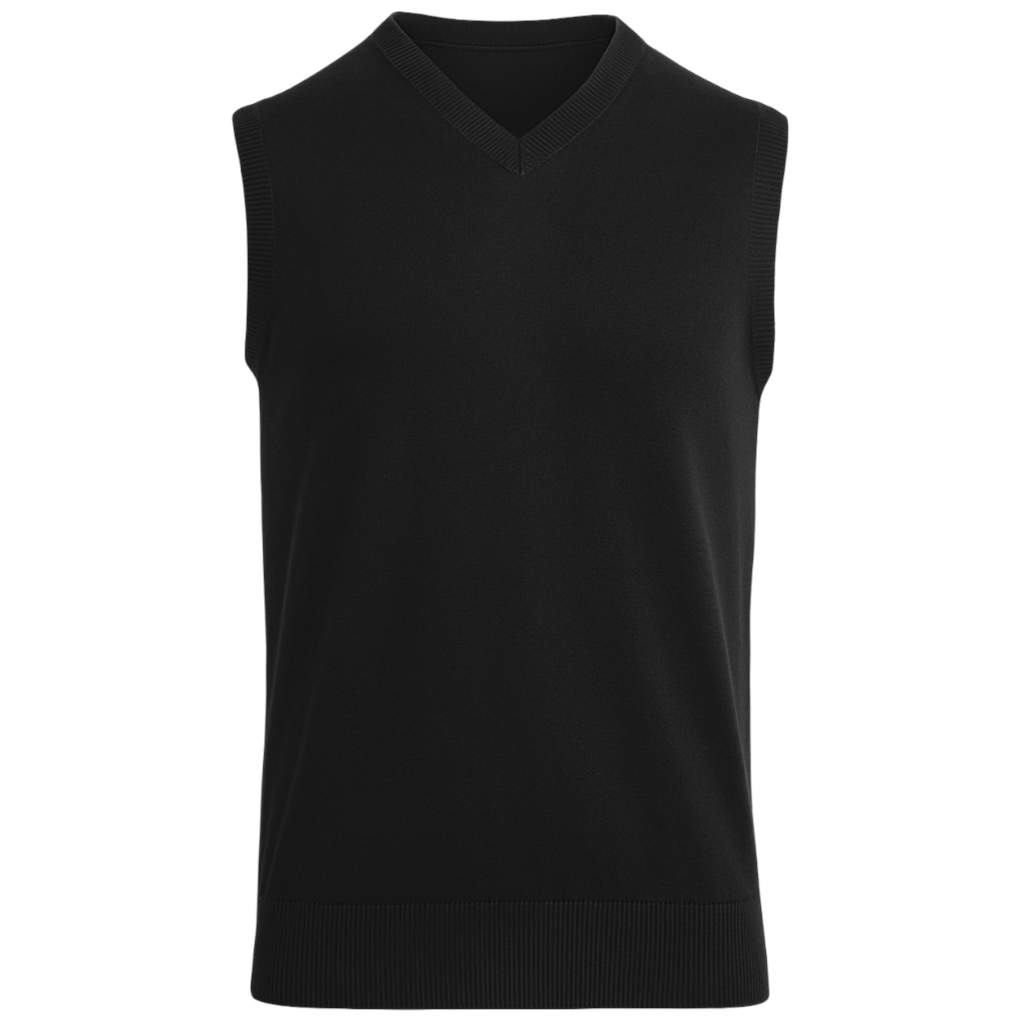 Men’s black V-neck sleeveless jumper tank top – smart knit pullover